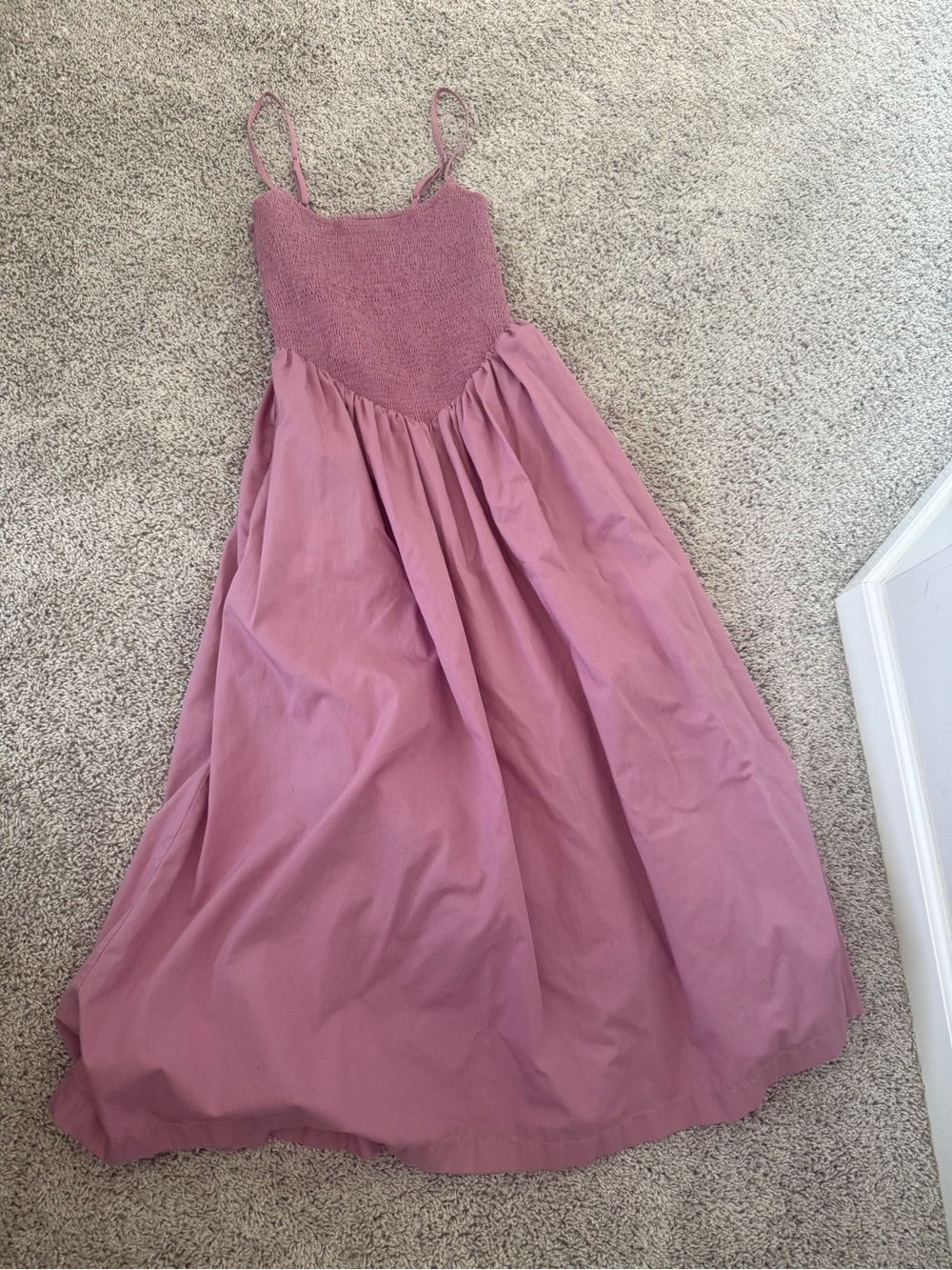 Abercrombie & Fitch Dipped-Waist Smocked Midi Dress